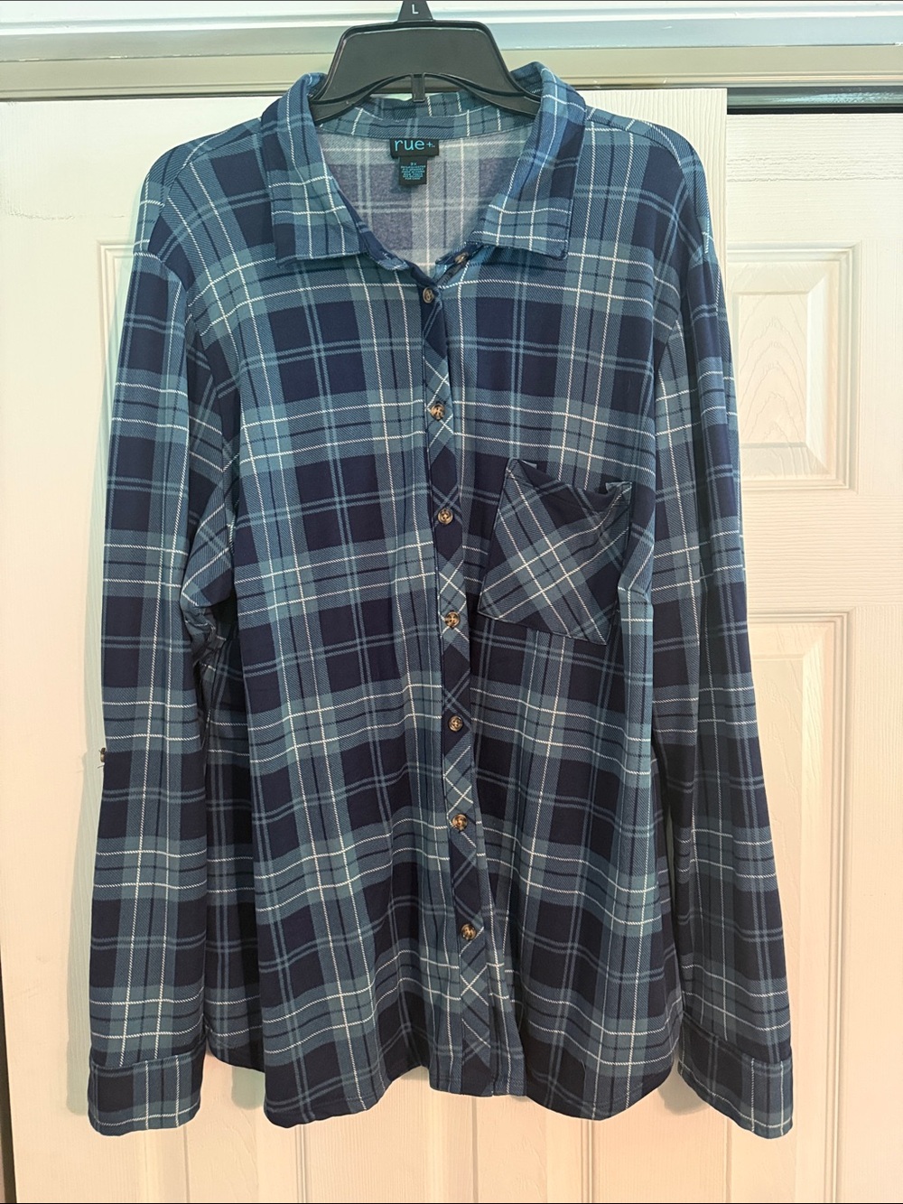 Rue21 Blue and Light Blue Plaid Button-Down Shirt- fleece inside